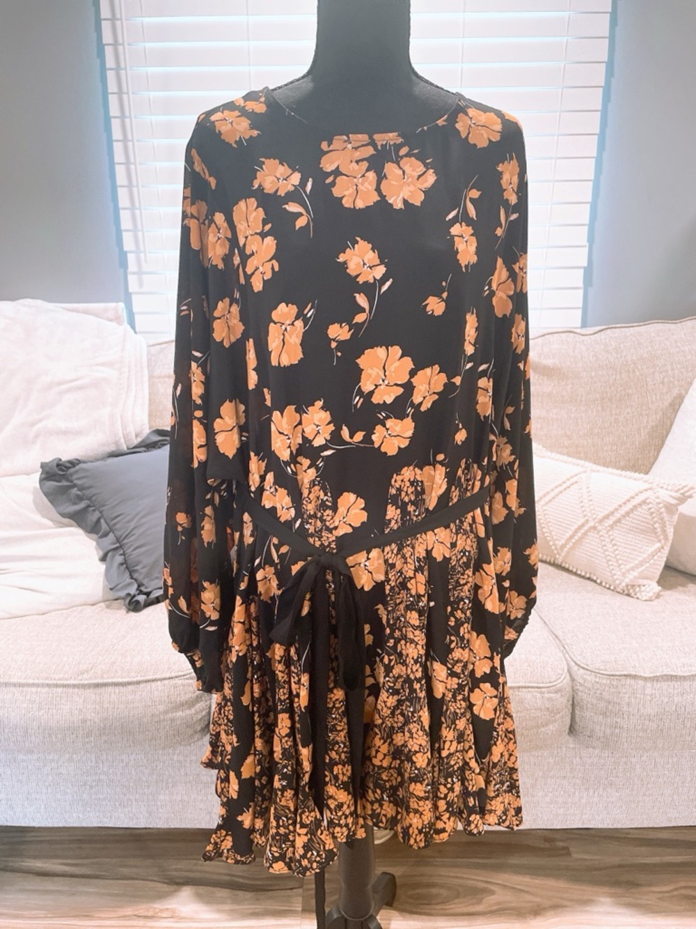 Mittoshop Orange and Black Floral Mini Dress Size M - Picture 3 of 10
